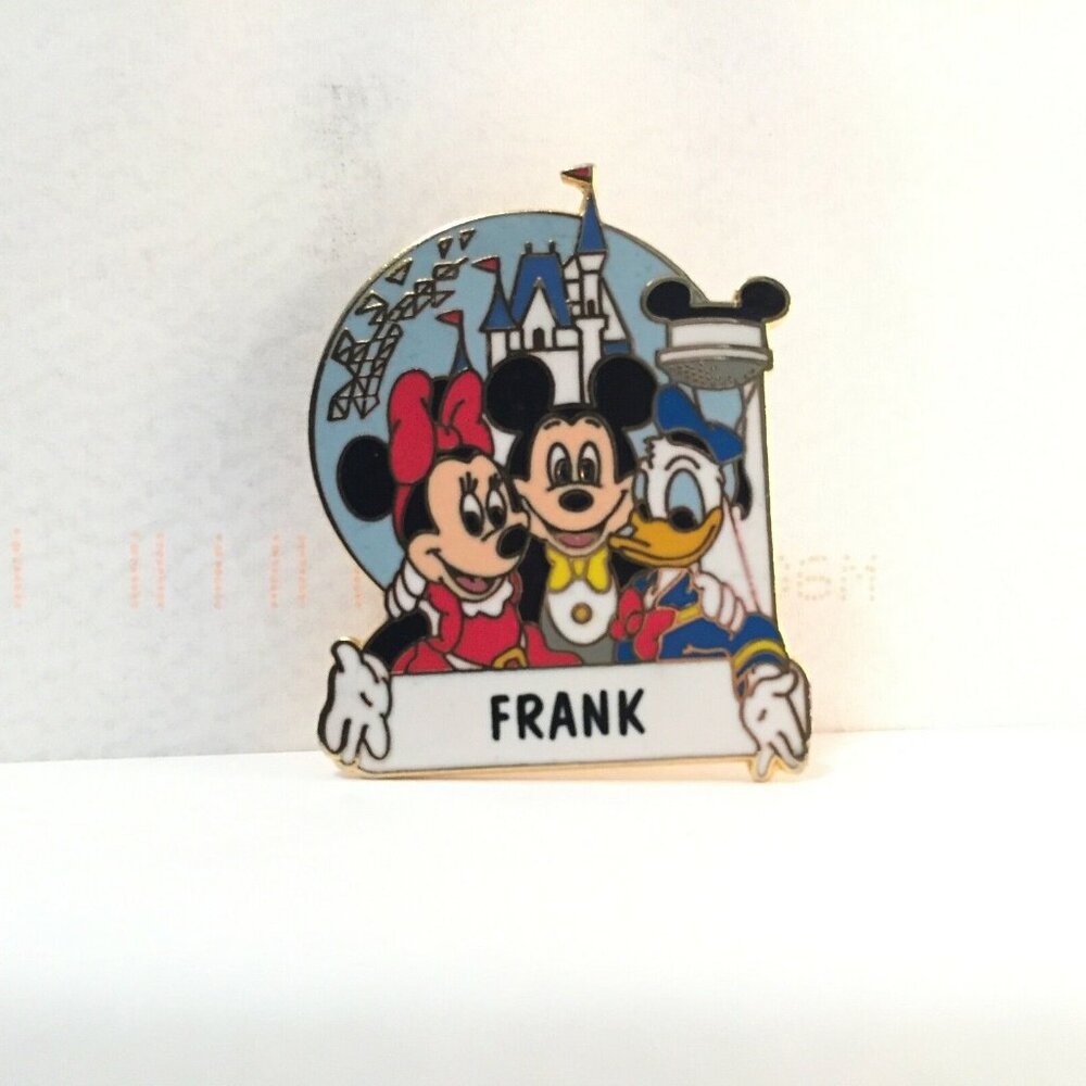 Walt Disney Name Pin "FRANK" Enamel Mickey Mouse Minnie Donald Hat Lapel